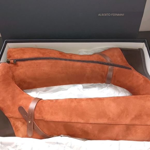 Alberto Fermani Rust Suede Ext & Soft Leather Interior Wedge Knee Boots Sz 7 - Picture 4 of 15